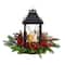 16" Christmas Berries, Pinecones & Greenery with Lantern and LED Candle Artificial Table Arrangement